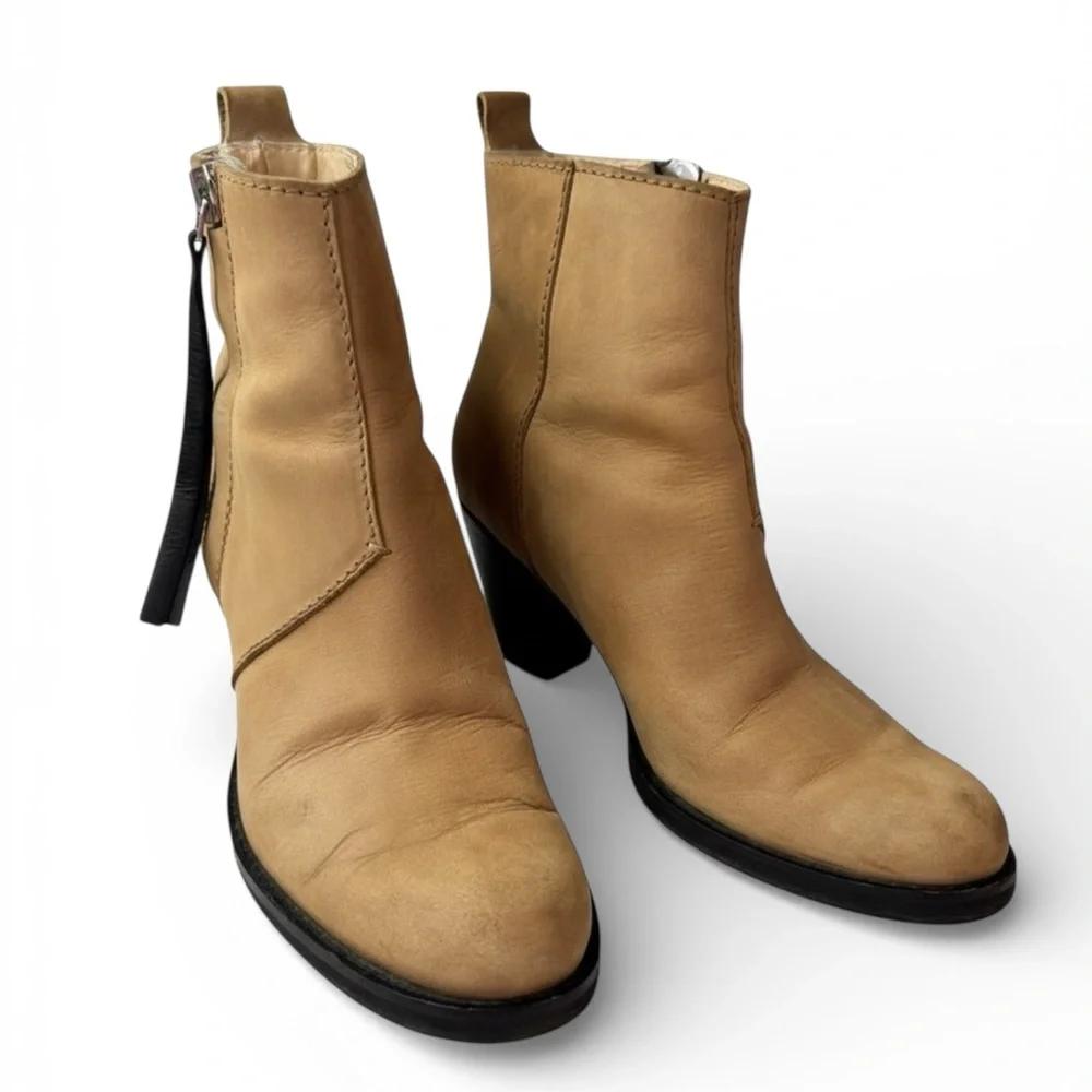 Acne Studios Pistol Nubuck Leather Ankle Boots Tan Brown Italy Women’s Size 8.5 - Picture 3 of 14